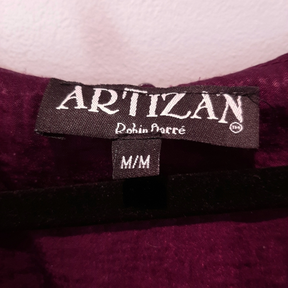 ARTIZAN ROBIN BARRE Flare Sleeve Satin Blouse Top Burgundy Womens Size Medium - Picture 13 of 14